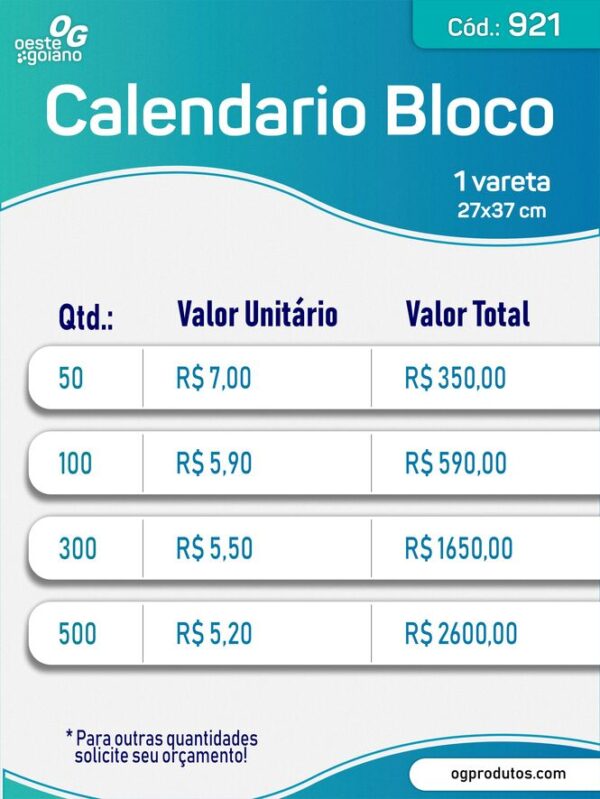 Calendário Bloco com Vareta 27x37cm - cd. 921 - Image 4