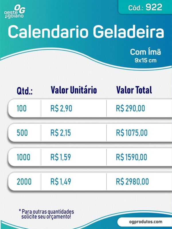 Calendário Ímã de Geladeira + bloco cd. 922 - Image 4